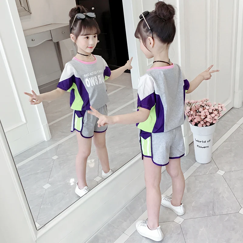 2019 Summer Fashion Casual Girl 2 Piece Set Sports Baby Girl Cotton T