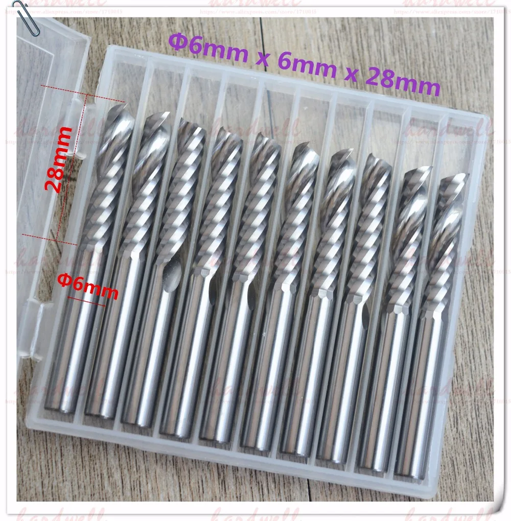 10PCS 6mm*28mm,CNC Solid carbide end mill,woodworking router bit,1