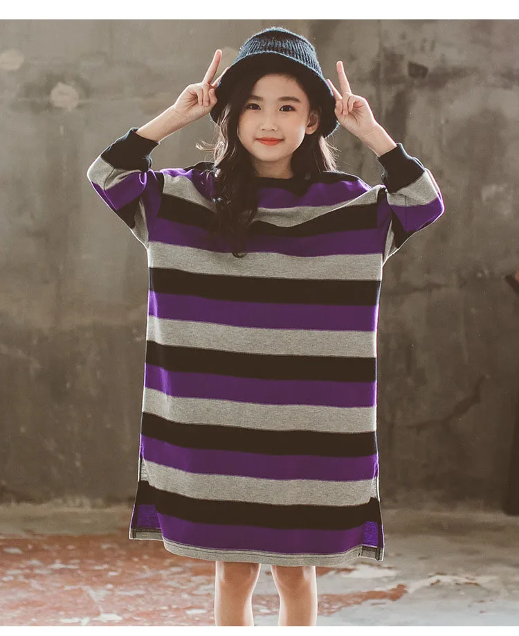 mother and daughter striped long dresses for teenage girls autumn winter cotton long sleeve kids casual dress children clothing (16)