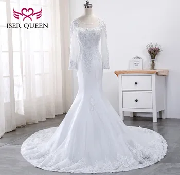 

Beading and Sequined Long Sleeves with Tulle O-Neck Embroidery New Arrival Mermaid Wedding Dress Luxury Lace China WX0015