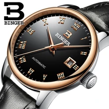 Подлинная Швейцария BINGER мужские сапфировые модные автоматические механические кожаный ремешок золотые деловые водонепроницаемые часы