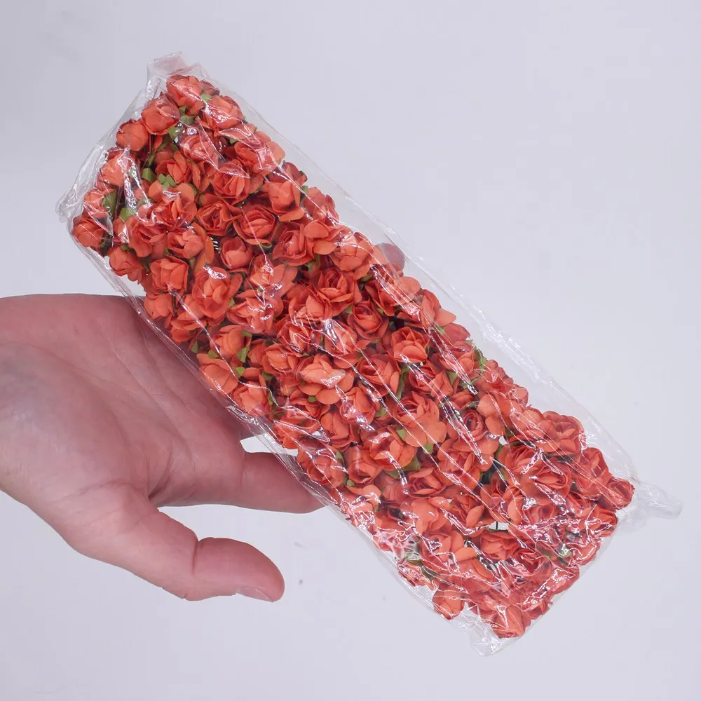 144 шт 1,5 см мини искусственный бумажный букет роз DIY ВЕНОК скрапбук Свадебный орнамент Искусственный цветок розы
