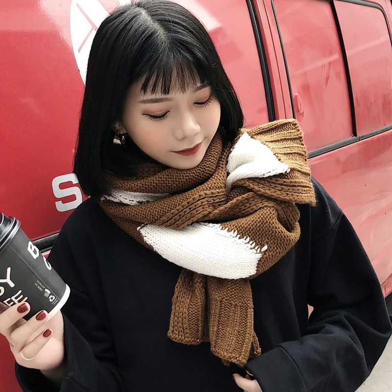 

2019 New Winter Warm Scarves for Women Patchwork Color Soft Kitted thick Winter Scarfs for Girls Ladies Scarves Shawl Cashmere
