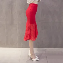 Sexy Women Pencil Skirt OL Slim Bodycon Skirt Lace Ruffles Hem Mermaid Office Wear Skirts-OPK