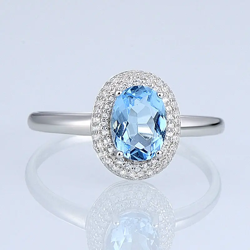 SANTUZZA, серебряные кольца для женщин, обручальное кольцо, овальное, небесно-голубое, белое, CZ, чистое 925 пробы, Серебряное, модное ювелирное изделие
