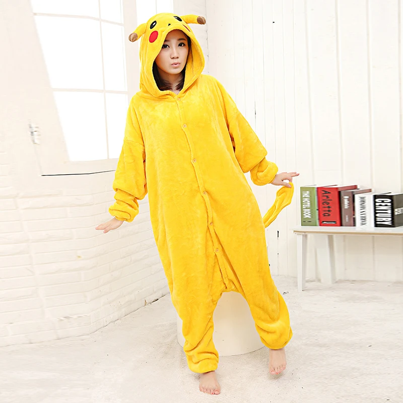 Аниме Покемон Пикачу Желтый Взрослых Мужская Onesie Женщины Мужчины Дамы Соз Пижамы