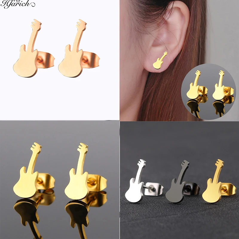 

Hfarich Rose Violin Shape Stud Earrings Colorful Guitar Stainless Steel Earring Musical Charming Design Earrings For Women Gift