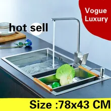 Квартира кухня ручная раковина двойной паз сделать блюда 304 нержавеющая сталь vogue Лидер продаж 78x43 см