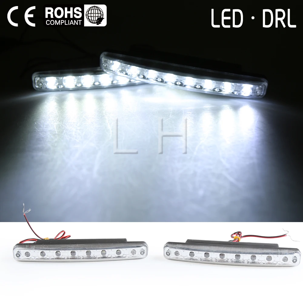 2x Car Super Bright 8 LED Light Car Lights DRL Lamp White 8Wled