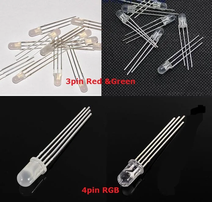 

20PCS F5 Bi-color LED Red & Green common cathode 3Pin light emitting diode 5mm common anode positive negative RGB 4pin Clear