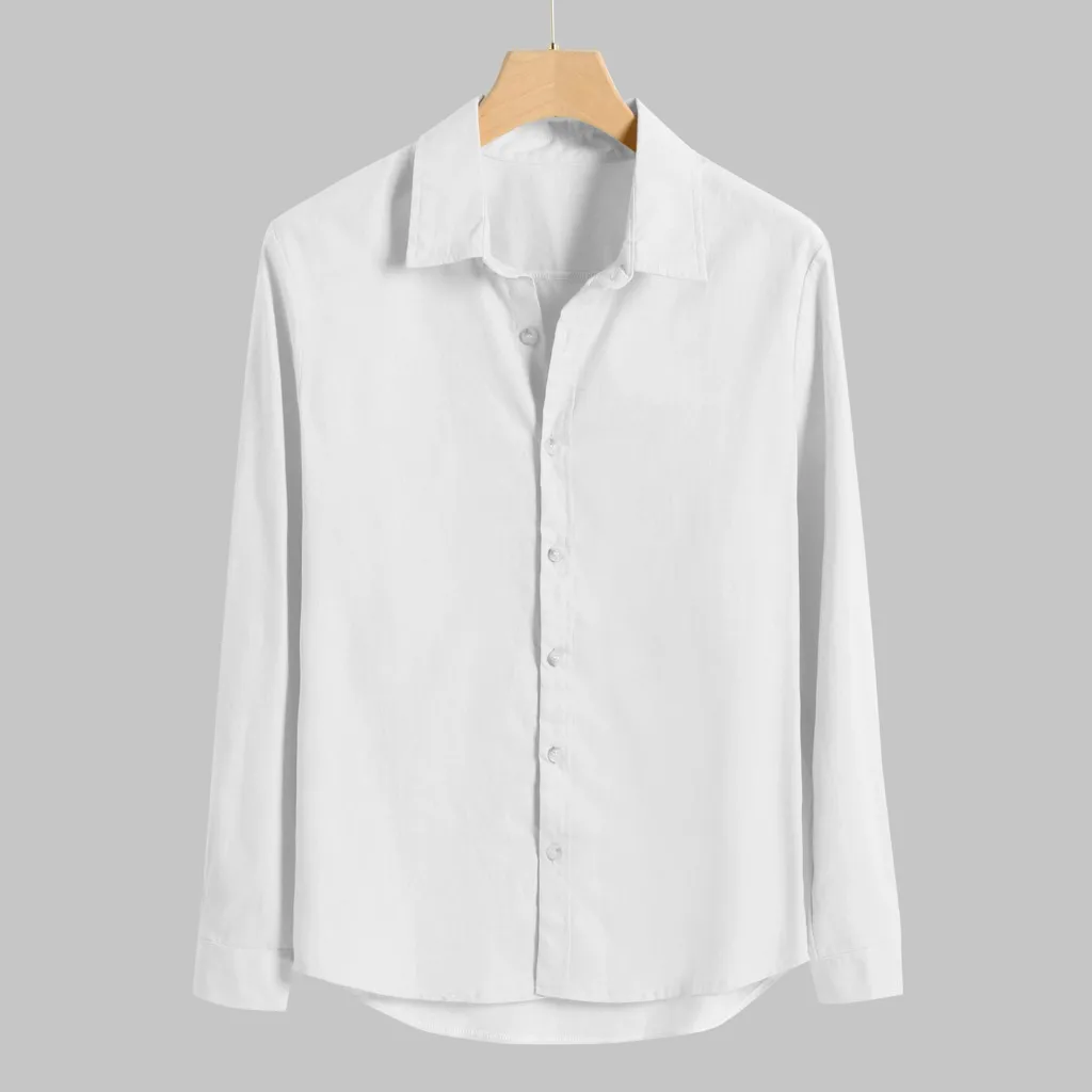 Мужская рубашка из чистого льна с длинными рукавами, Мужская брендовая одежда, мужская рубашка, M-3XL, 3 цвета, однотонные белые, черные рубашки, мужские рубашки - Цвет: Белый