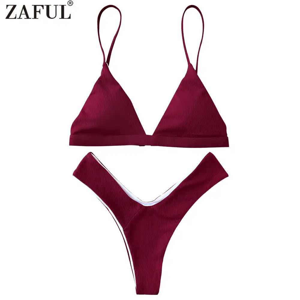 red plunge bikini