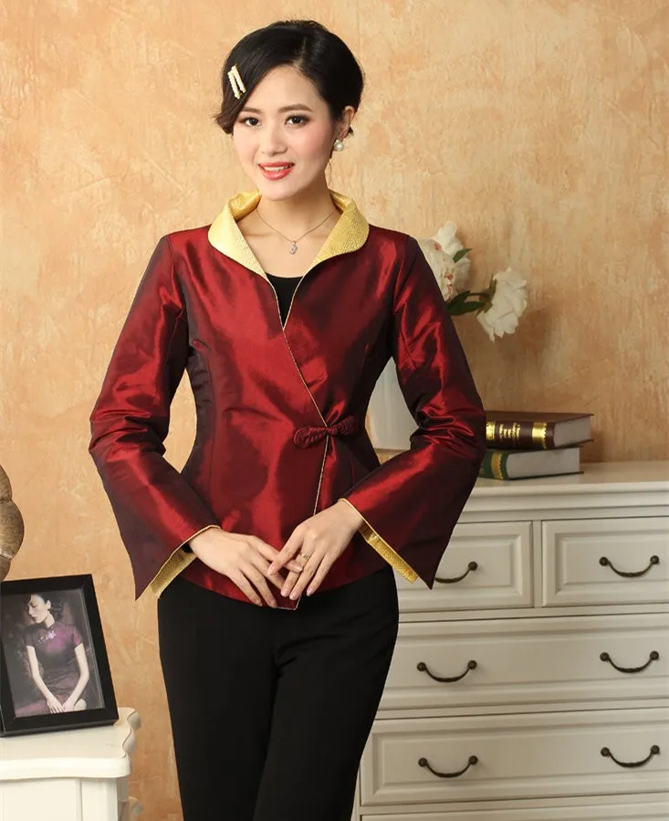 

New Arrival Burgundy Spring Chinese Women's Silk Satin Jacket Coat Flowers Plus Size S M L XL XXL XXXL J1054