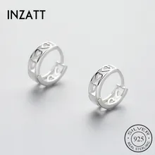 INZATT, настоящее 925 пробы, серебряные серьги-кольца, милые, с узором в виде сердца, трендовые, для Samll, Женские аксессуары, ювелирное изделие для девушки, подарок