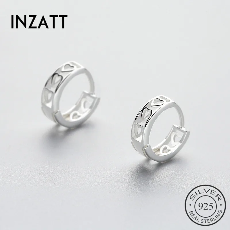 

INZATT Real 925 Sterling Silver Hoop Earrings Cute Heart Pattern Trendy For Samll Women Accessories Jewelry For Girlfriend Gift