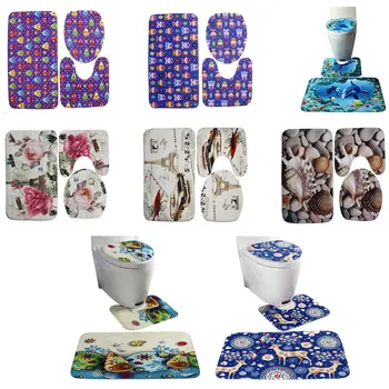 

3 pieces / set of sea view bathroom carpet set ocean underwater world pattern non-slip column carpet cover toilet cover set