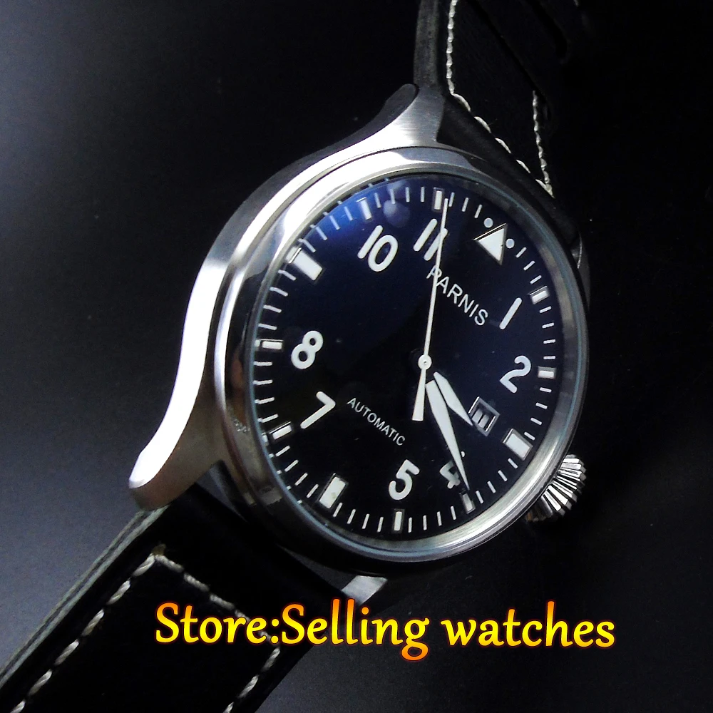 

47mm Parnis Black dial white mark Luminous 2551 Automatic movement Men's watch wristwatch