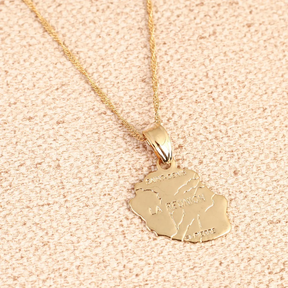 La Reunion Map Pendant Necklace Gold Color Country Map Jewelry Fashion France Reunion Island Maps 4