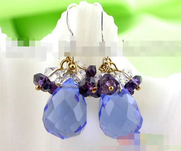 

hot sell new - -hot 11826 FACETED CRYSTAL BLUE DRIP DANGLE EARRING SILVER