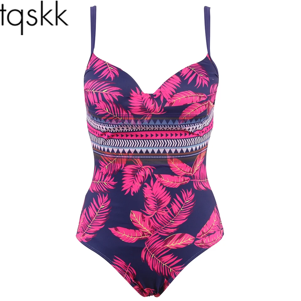 TQSKK Цельный купальник с цветочным принтом, женская одежда для плавания, купальный костюм в стиле ретро, винтажный Цельный купальник L~ 4XL