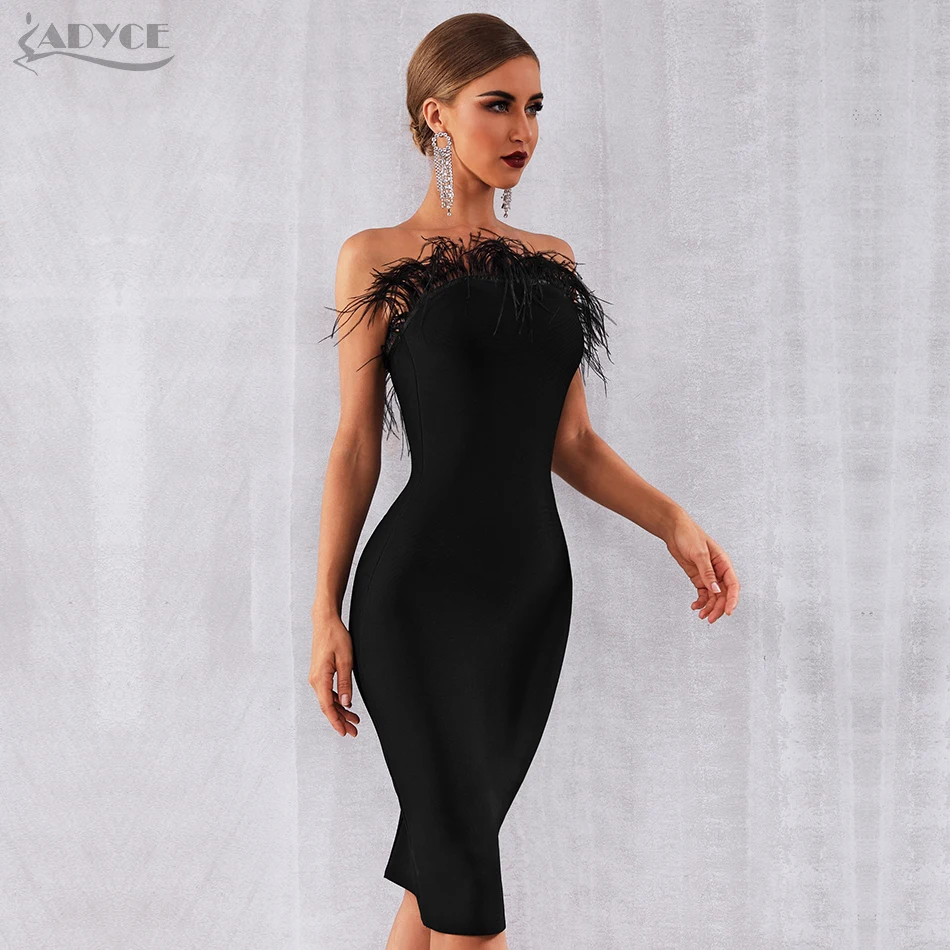 Adyce 2021 Новое летнее женское Бандажное платье Vestidos пикантные черные перья без