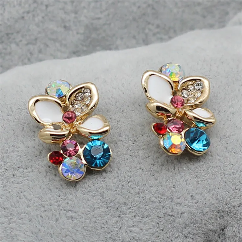 Мода многоцветный цветок Кристалл Стразы Золотой цвет кулон ожерелье/серьги/кольцо ювелирные изделия для невесты набор для женщин Свадьба - Окраска металла: Earring