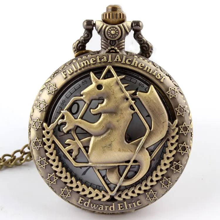Уникальный Серебряный Стальной алхимик карманные часы для мужчин Косплей Эдварда Wlric Аниме подарок для мальчиков и девочек кварцевые карманные часы с цепочкой FOB