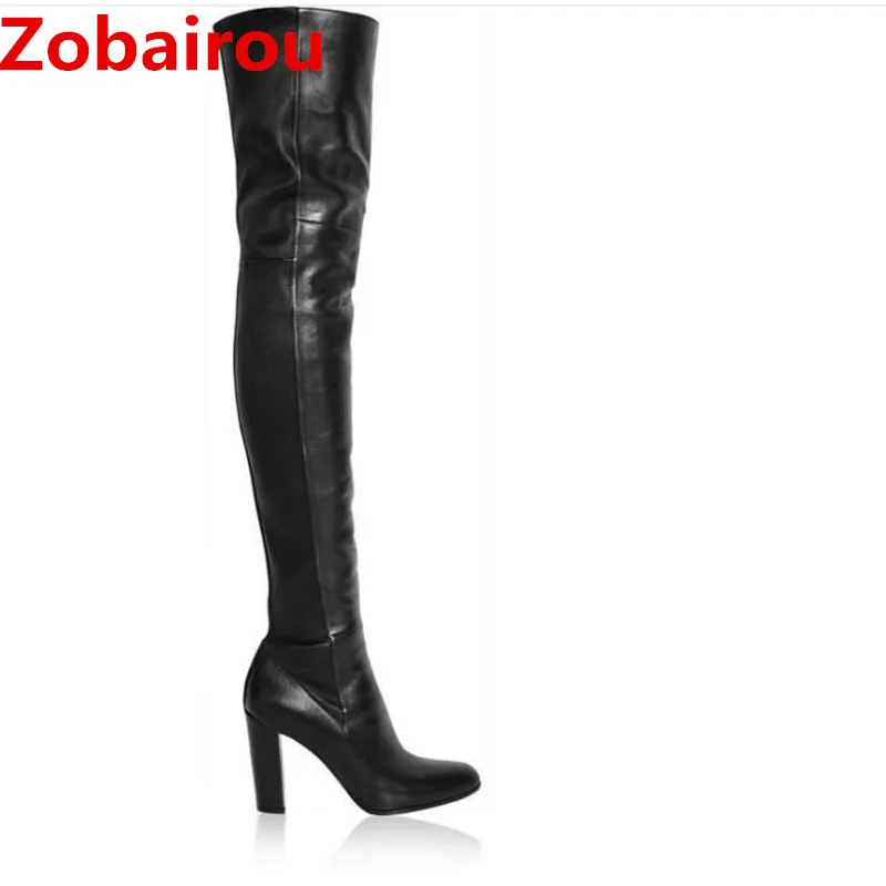 

Bota feminina Luxury Women 10 Cm High Heels Black Overknee Thigh High Boots Leather Stockings Chaussure Femme
