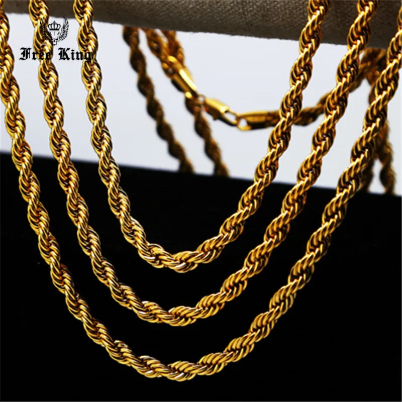 Mens Ladies 6mm 24K Golden Hip Hop Rope Chain Necklace 24"/30"/36"rope