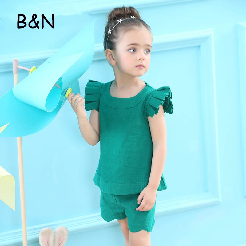 

B&N Girl Clothing Sets Summer Baby Girls Clothies O-Neck Sleeveless T-Shirt+ Pants 2 Pcs Fashion Style Children Suit