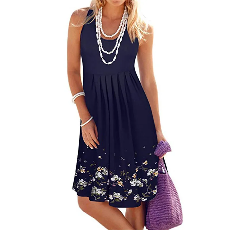 

Feitong Summer Beach Dress Women's Sleeveless Floral Printed Short Dresses For Women Evening Party Dress Vestidos Verano 2019