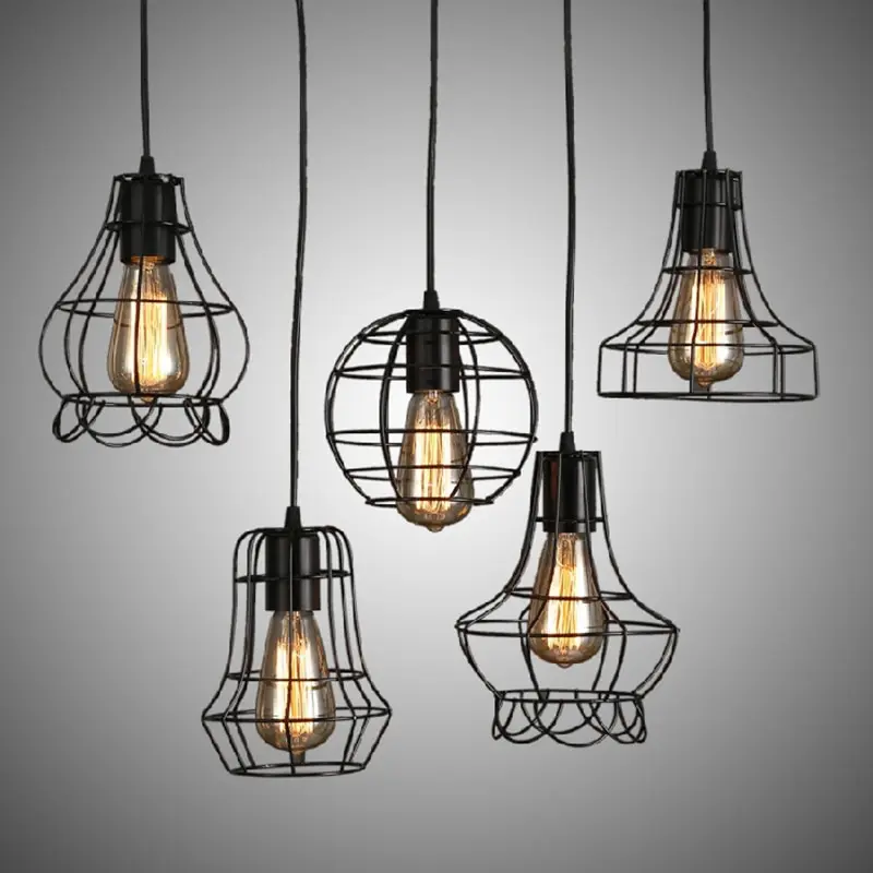 

Loft American country industrial wind retro iron cage E27 LED pendant light for living room kitchen bedroom study balcony hotel