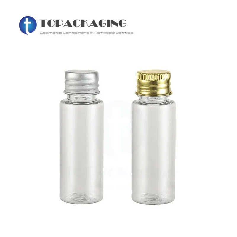 50PCS*15ML Aluminum Screw Cap Bottle Empty Clear Plastic Cosmetic Container Sample Shampoo Makeup Packaging Essence Oil Serum | Красота и