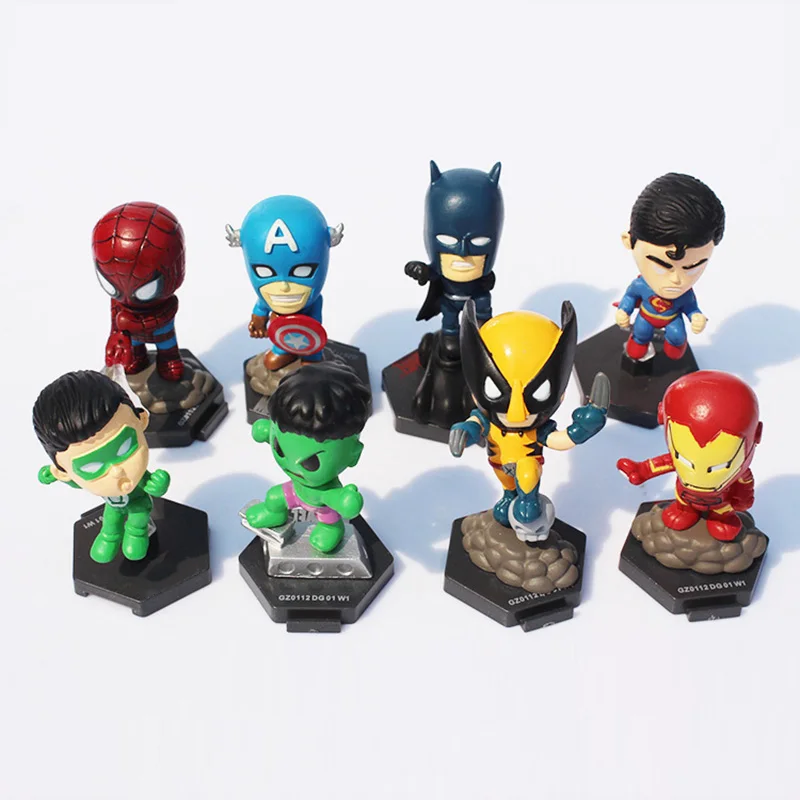 8pcs/lot 5cm~8cm Superheroes The captain america X-Men hulk iron man spiderman PVC Action Toy Figures