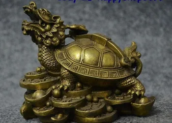 

YM 307 4" Old China FengShui Brass Wealth Dragon Turtle Carry RuYi YuanBao Coin Statue