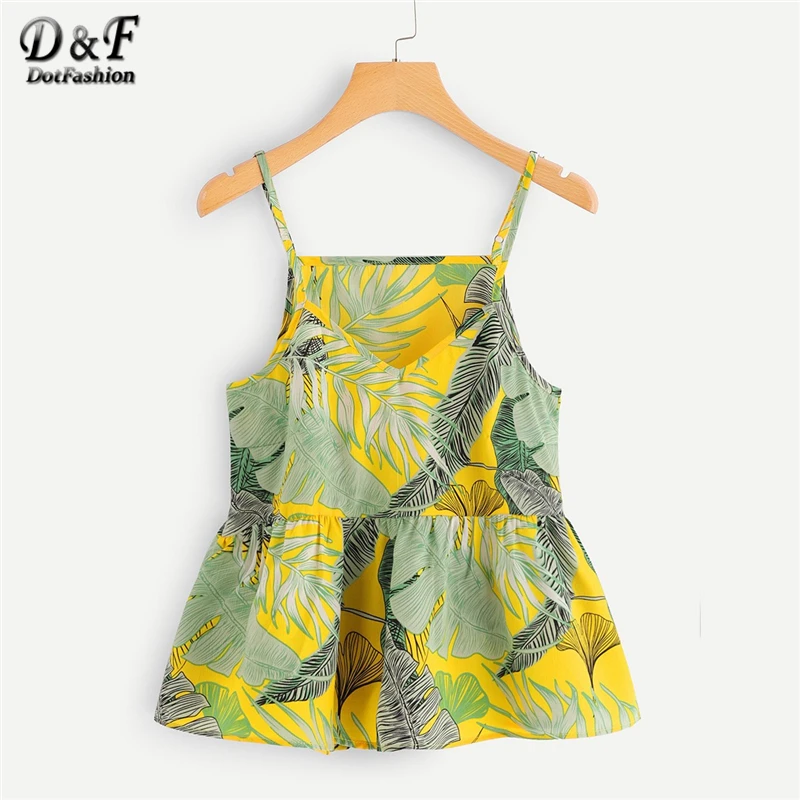 

Dotfashion Tropical Print Cami Top Womens 2019 Summer New Vacation Camis Tops Korean Fashion Clothing Spaghetti Strap Camisole