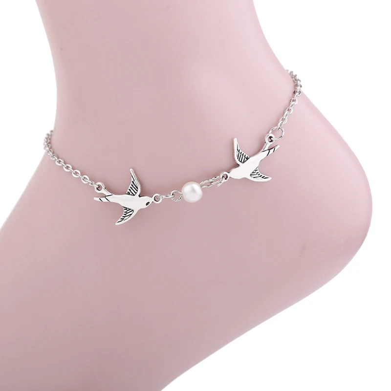 

Gothic punk Fly wing Bird Swallow Anklet Fashion Hot Summer Beach Sim Chain Link Foot Beach Anklet Jewelry For Female 2B288