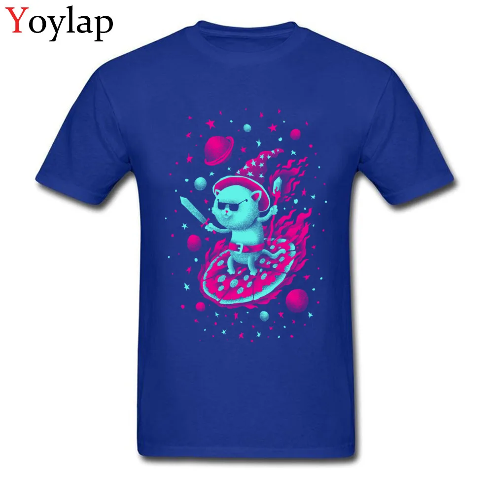 Cotton Tops Tees Cool Wizard Cat for Male Funny T-shirts Crazy Graphic Crew Neck Short Sleeve Tee Shirt Top Quality blue