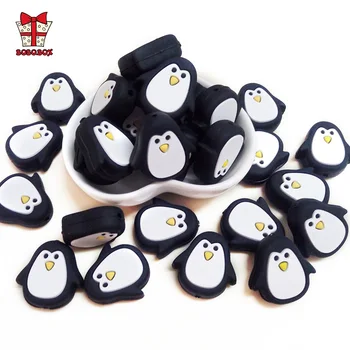 BOBO.BOX 50/100pcs Penguin Baby Teether Pacifier Clips Chain Beads Pearl Silicone Teething Toys Food Grade Mini Silicone Teether personalized name baby teether silicone pacifier clips holder infant teething toys baby shower gift food grade silicone
