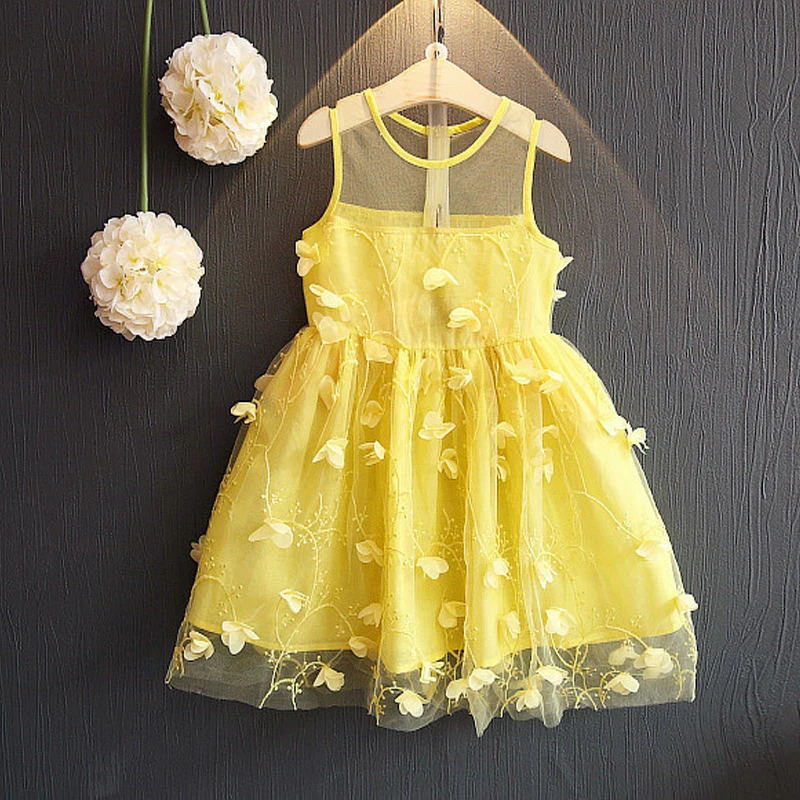 

Flower girls dresses sexy transparent shoulder o-neck embroidery sleeveless petal frock summer children girl dress 2018