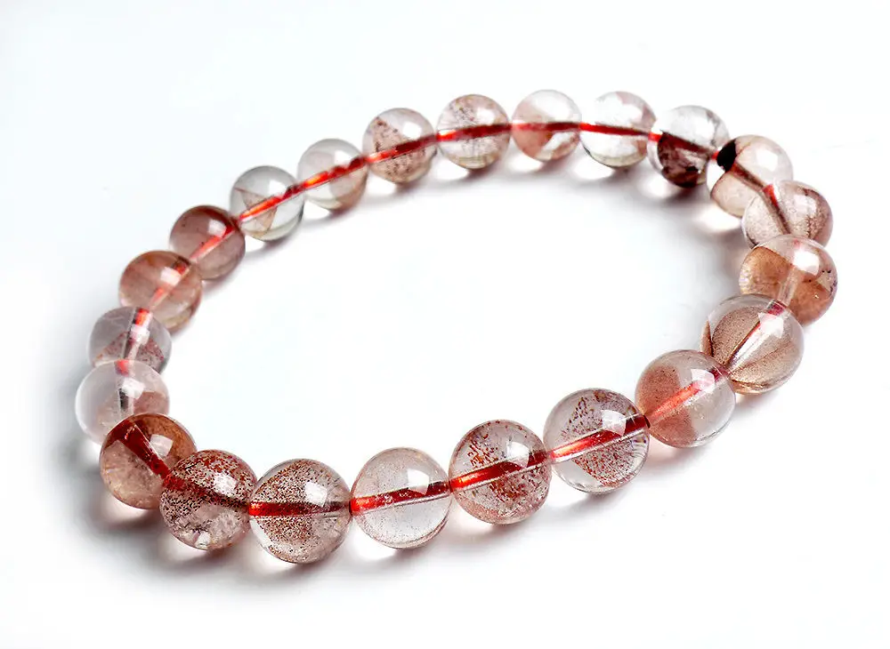 

Free shipping 435 Natural Red Phantom Crystal Ash Volcanic Crystal Beads Bracelet 9mm