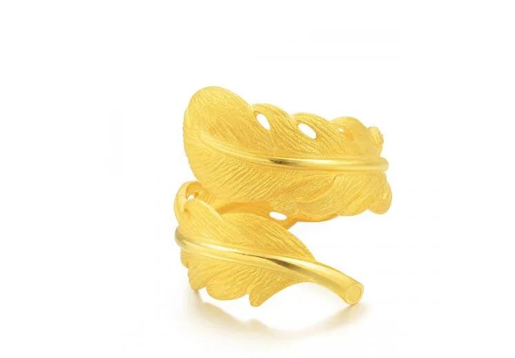 

Pure 24K Yellow gold Ring Feather Ring Women's Ring 8.99g