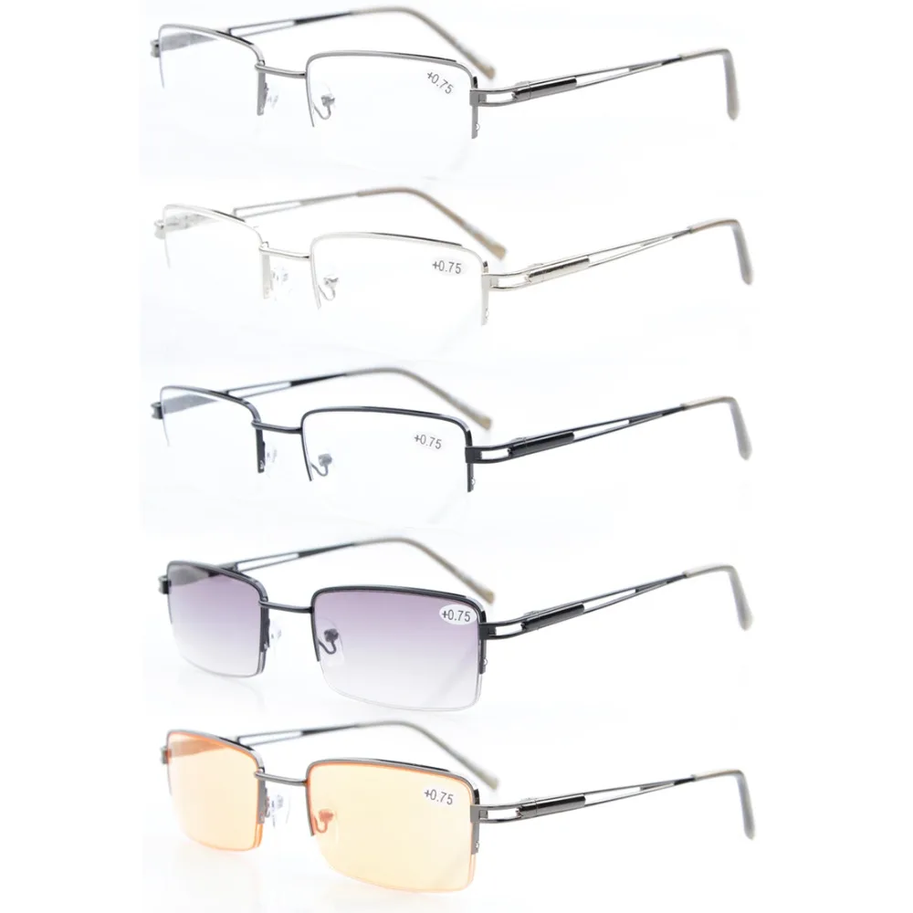 

R15014 Mix 5-pack Eyekepper Rectangle Metal Half-rim Spring Hinges Reading Glasses Include Computer Readers Reading Sunglasses