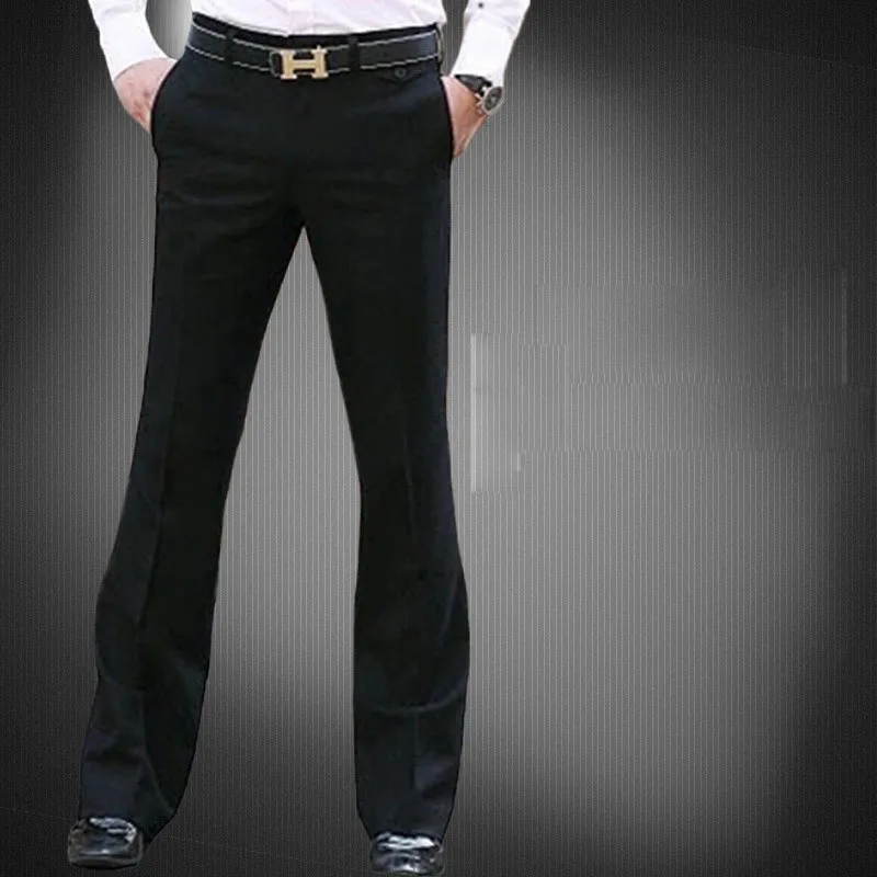 Новинка, мужские расклешенные брюки, строгие брюки, брюки с колокольчиком, белые брюки для танцев, строгие брюки для мужчин, размер 28-37 - Цвет: Black