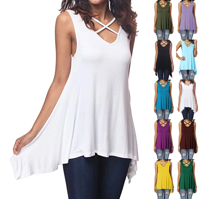 Summer Women Sleeveless Cross Vest V Neck Casual Holiday Blouse Tops T-shirt New