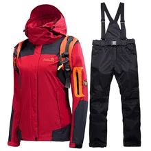 Зимний лыжный костюм, женский бренд, высокое качество, лыжная куртка и штаны, теплые, водонепроницаемые, ветрозащитные, лыжные и сноубордические костюмы