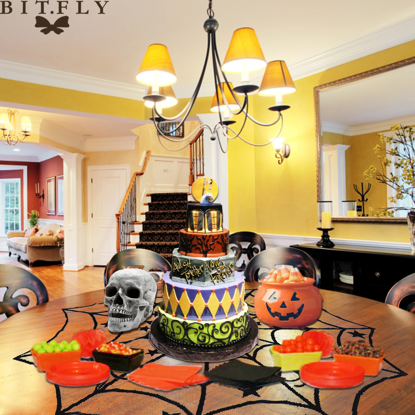 

Halloween Horror Clown Mask Ghost Spider Web Table Runner Photo Props Skeleton Hand Pumpkin Light String For Halloween Party