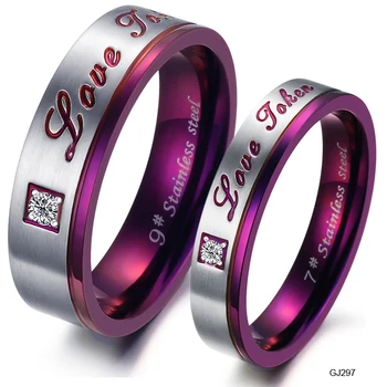 

High Quality Purple couple Titanium Steel rings Wedding bands inlaid crystal promise jewelry GJ297