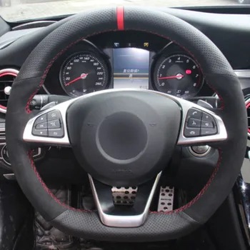 

DIY Sewing-on PU Leather Black Suede Steering Wheel Cover Exact Fit For Benz C200 C250