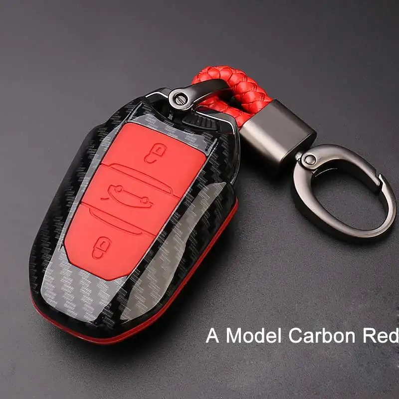 ABS Силиконовые углеродное волокно ключа автомобиля чехол крышка чехла для Citroen C4 кактус C5 C3 C6 C8 Picasso Xsara для peugeot 3008 308 RCZ 508 - Название цвета: A Carbon red